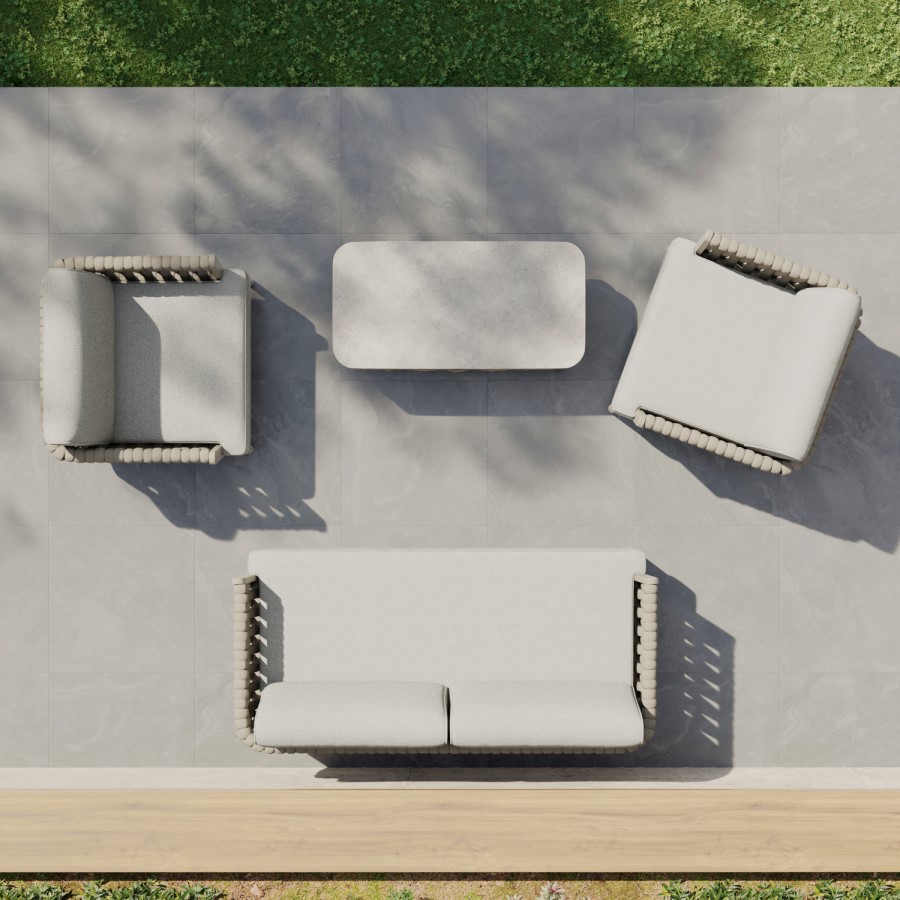 4 Seater Beige Rope Detail Sofa and Armchair Set with Coffee Table