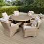 6 Seater Beige Rattan Round Garden Dining Set with Lazy Susan, Built-in Ice Bucket and Matching Parasol