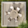 6 Seater Beige Rattan Round Garden Dining Set with Lazy Susan, Built-in Ice Bucket and Matching Parasol