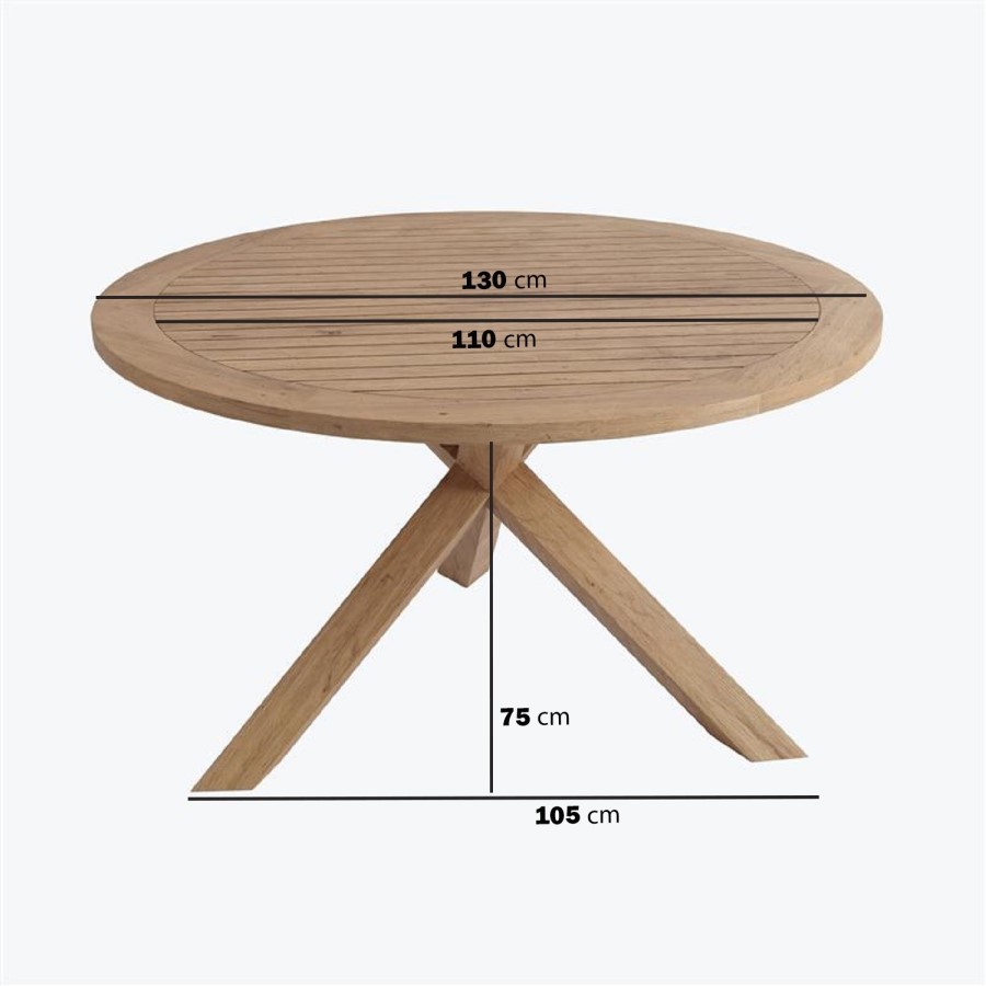 4 Seater Real Teak Round Garden Dining Set with Beige Rope Chairs