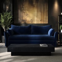 3 Seater Pull-Out Sofa Bed with Storage in Navy Blue Velvet - Gaia