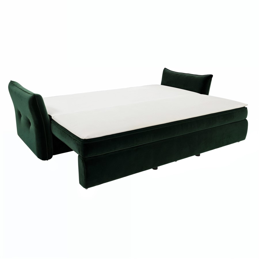 3 Seater Pull-Out Sofa Bed with Storage in Green Velvet - Gaia