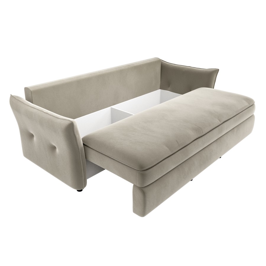 3 Seater Pull-Out Sofa Bed with Storage in Beige Velvet - Gaia