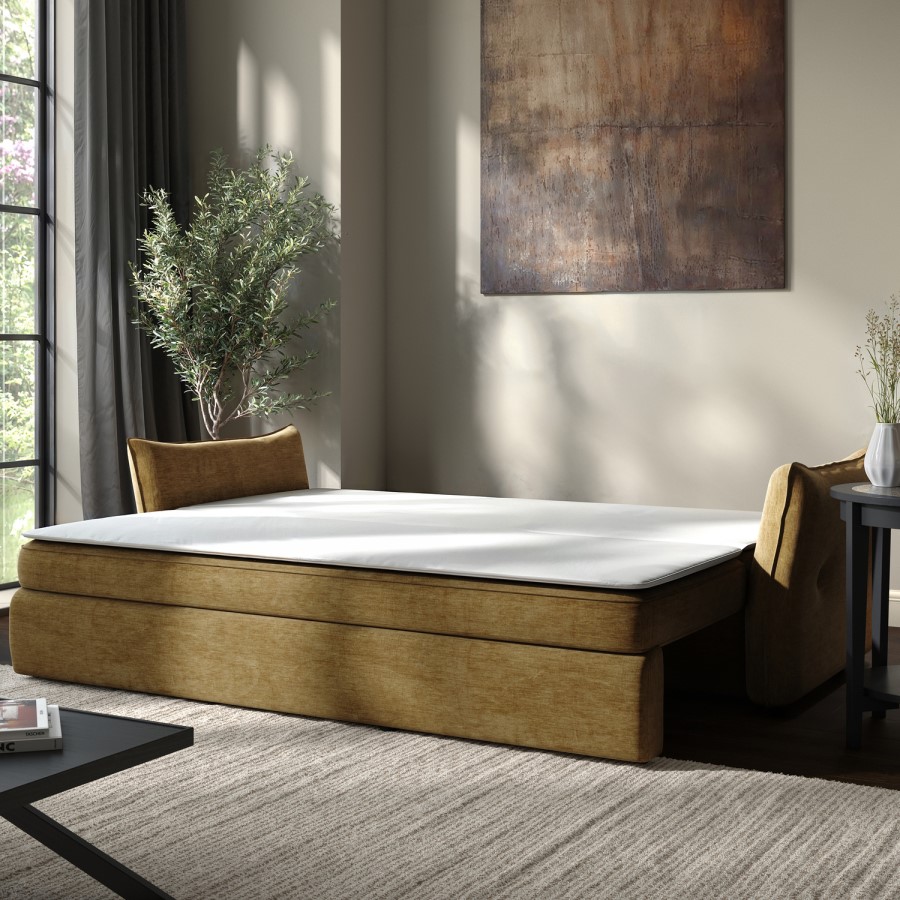 3 Seater Pull-Out Sofa Bed with Storage in Caramel Brown Chenille - Gaia