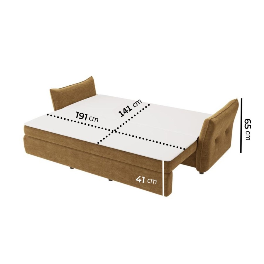 3 Seater Pull-Out Sofa Bed with Storage in Caramel Brown Chenille - Gaia
