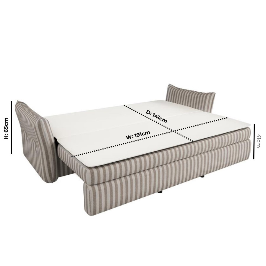 3 Seater Pull-Out Sofa Bed with Storage in Beige Striped Chenille - Gaia