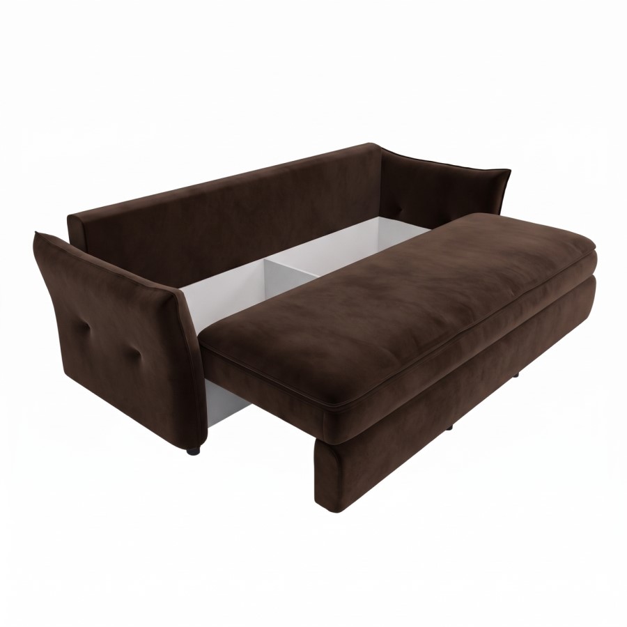3 Seater Pull-Out Sofa Bed with Storage in Chocolate Brown Velvet - Gaia