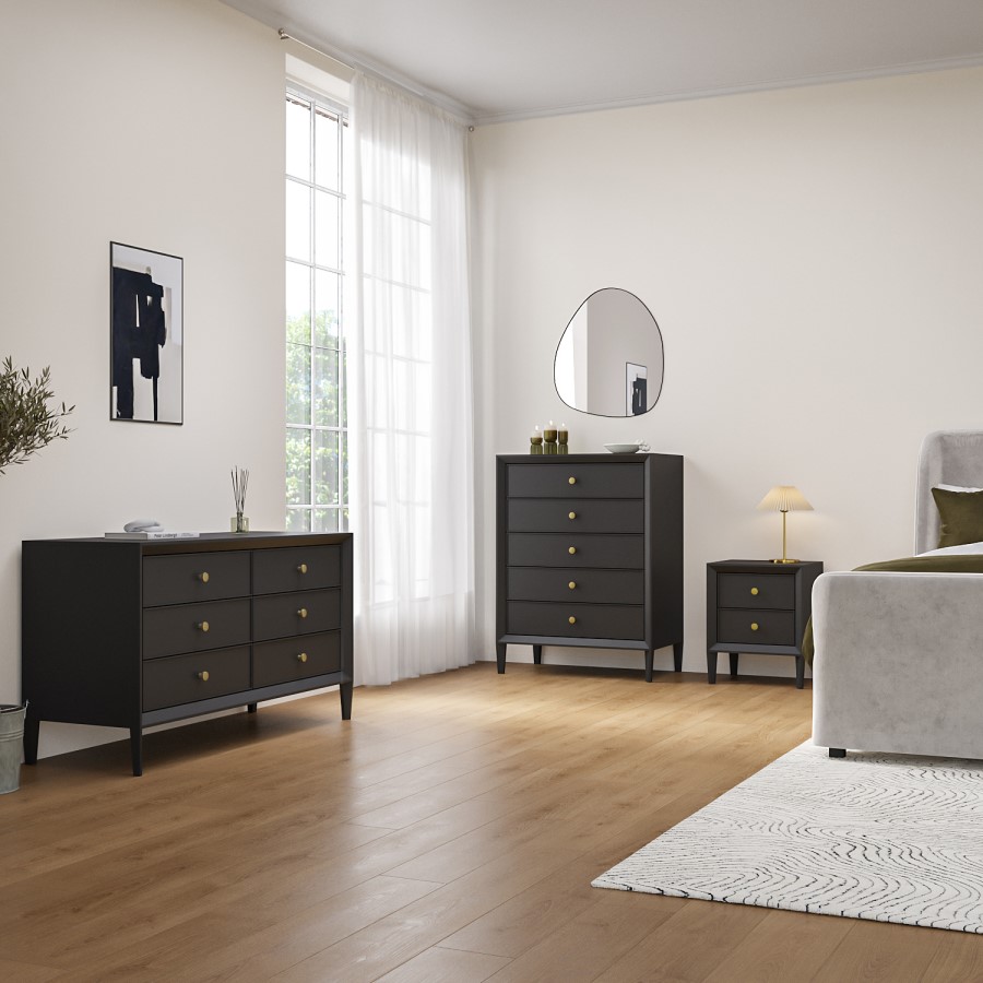Black Wood 2-Drawer Bedside Table - Georgie