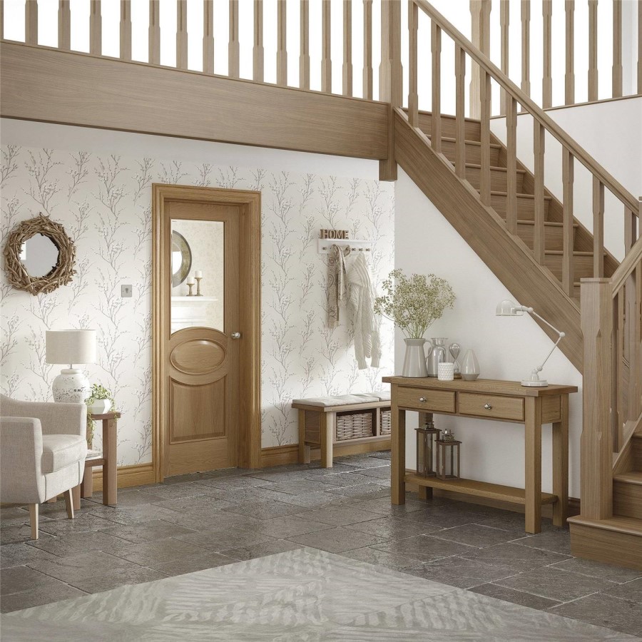 Internal Oak Half-Glazed Door with Clear Bevelled Glass - Unfinished - 1981 x 838 x 35mm - Calabria - XL Joinery