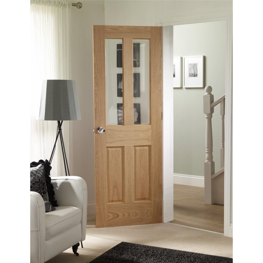 Internal Oak Glazed Victorian 4-Panel Door with Clear Bevelled Glass - Unfinished - 1981 x 686 x 35mm - Victoria - XL Joinery