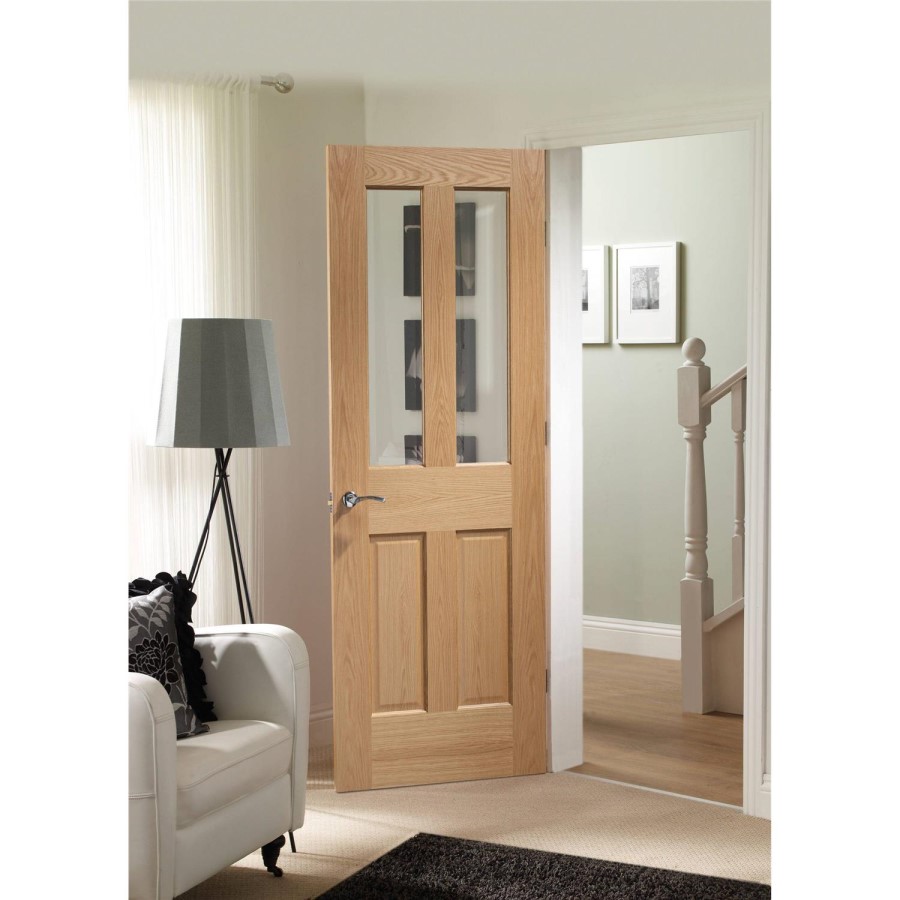 Internal Oak Glazed Victorian 4-Panel Shaker Door with Clear Glass - Unfinished - 2040 x 726 x 40mm - Victoria - XL Joinery