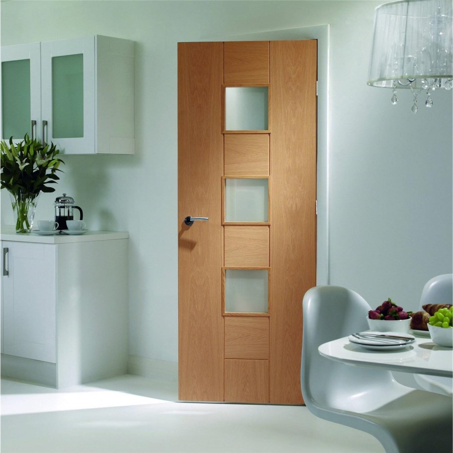 Internal Oak 3-Light Door with Frosted Glass - Unfinished - 2040 x 926 x 40mm - Messina - XL Joinery