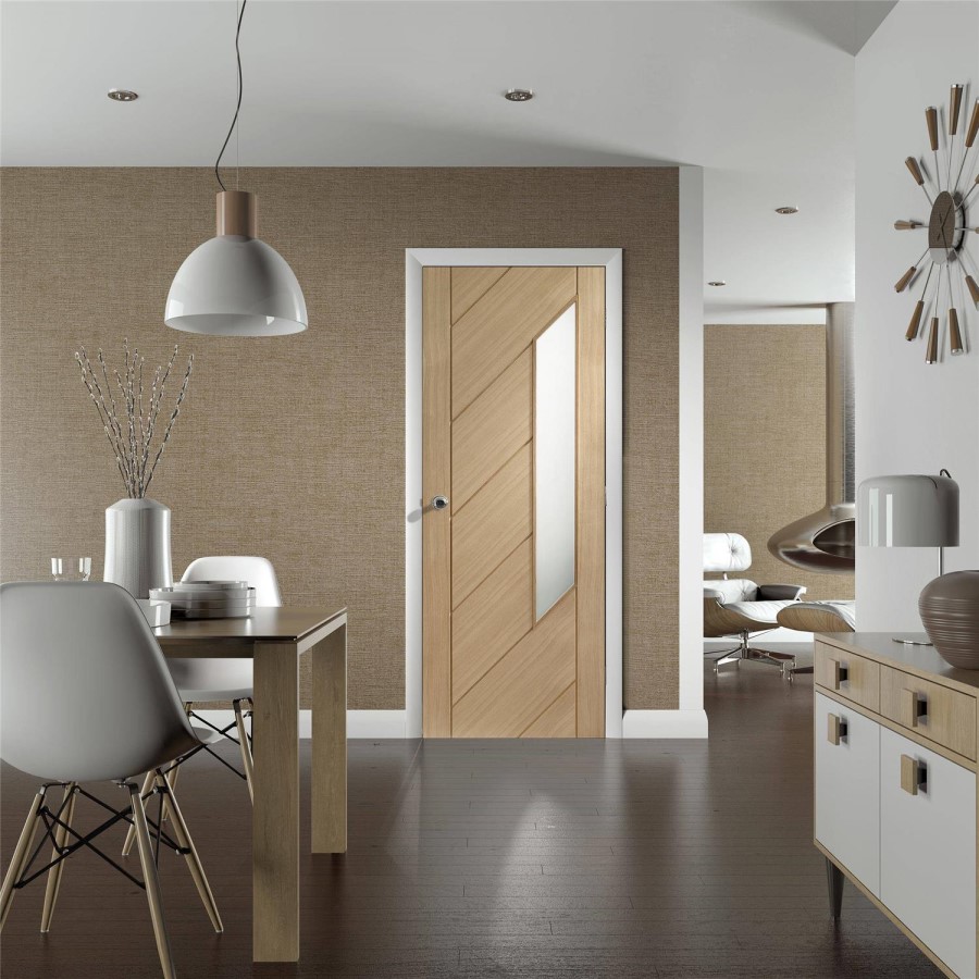 Internal Oak Glazed 1-Light Door with Frosted Glass - Unfinished - 1981 x 686 x 35mm - Monza - XL Joinery