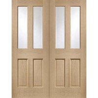 Internal Oak Glazed Victorian 4-Panel Rebated French Doors with Clear Bevelled Glass - Unfinished - 1981 x 1372 x 40mm - Victoria - XL Joinery