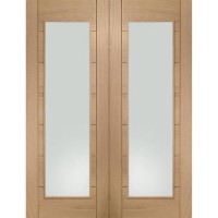 Internal Oak Fully-Glazed Rebated French Doors with Clear Glass - Unfinished - 1981 x 1067 x 40mm - Palermo - XL Joinery