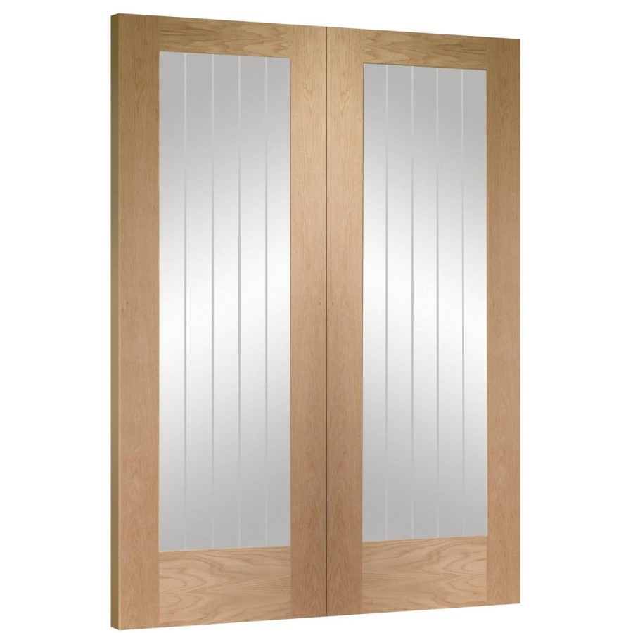 Internal Oak Fully-Glazed Cottage Rebated French Doors with Clear Etched Glass - Unfinished - 1981 x 1372 x 40mm - Suffolk - XL Joinery