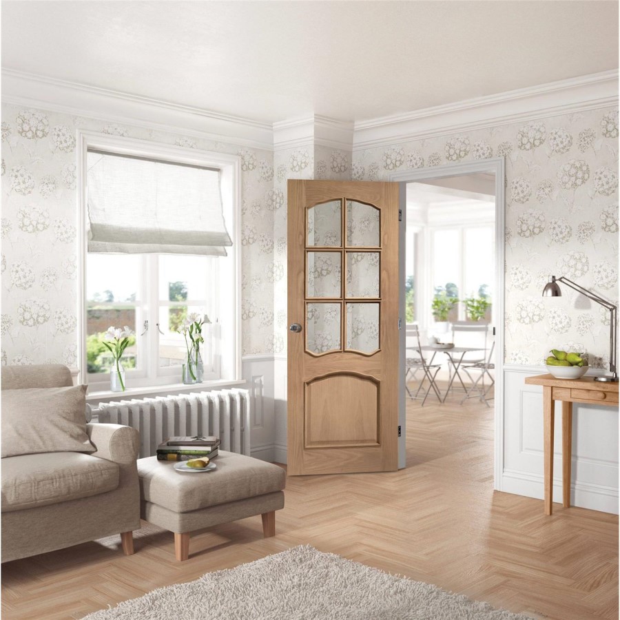 Internal Oak Half-Glazed Door with Clear Bevelled Glass - Unfinished - 2040 x 826 x 40mm - Riviera - XL Joinery
