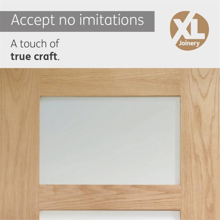 Internal Oak Glazed 4-Panel Shaker FD30 Fire Door with Clear Glass - Unfinished - 1981 x 686 x 44mm - 4 Light - XL Joinery