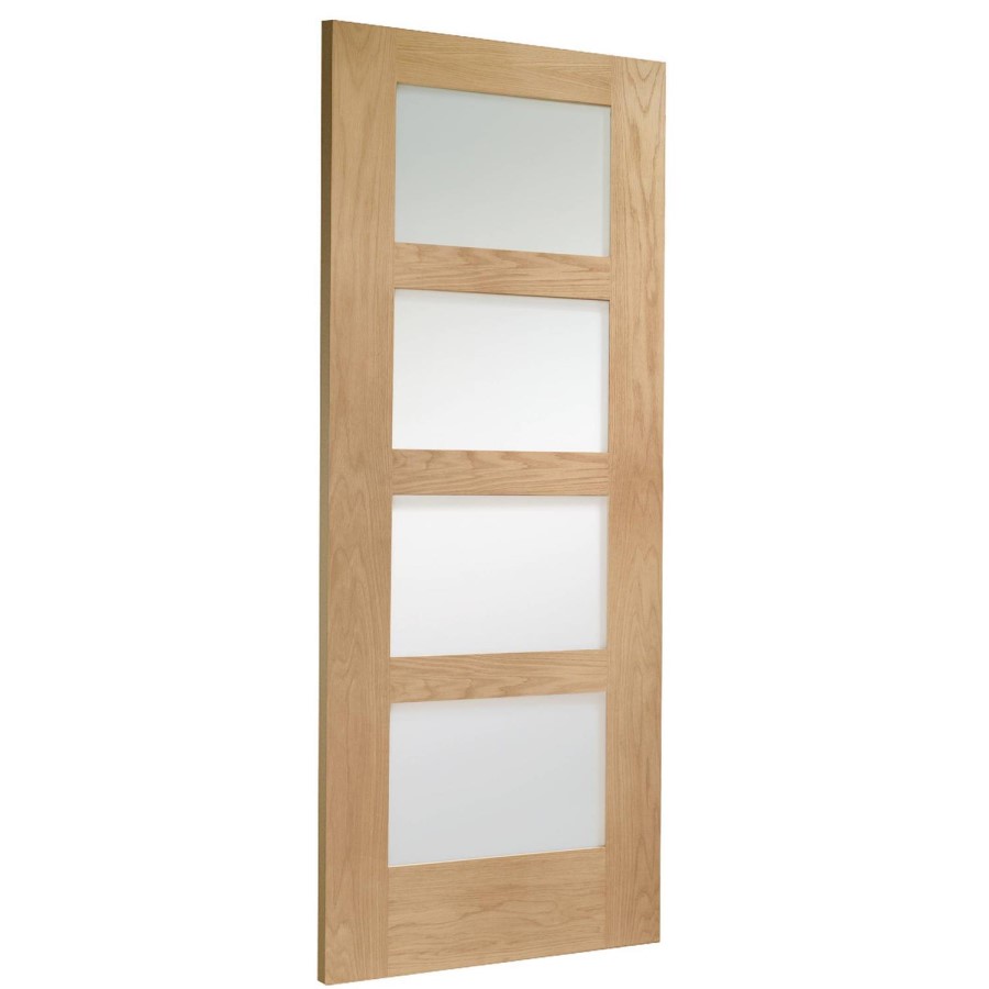 Internal Oak Glazed 4-Panel Shaker FD30 Fire Door with Clear Glass - Unfinished - 1981 x 686 x 44mm - 4 Light - XL Joinery