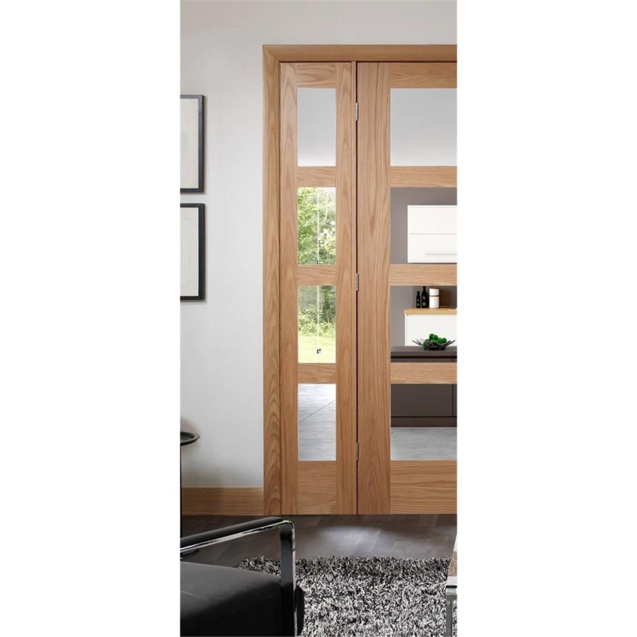 Internal Oak Glazed 4-Panel Shaker Door with Clear Glass - Unfinished - 2040 x 626 x 40mm - 4 Light - XL Joinery