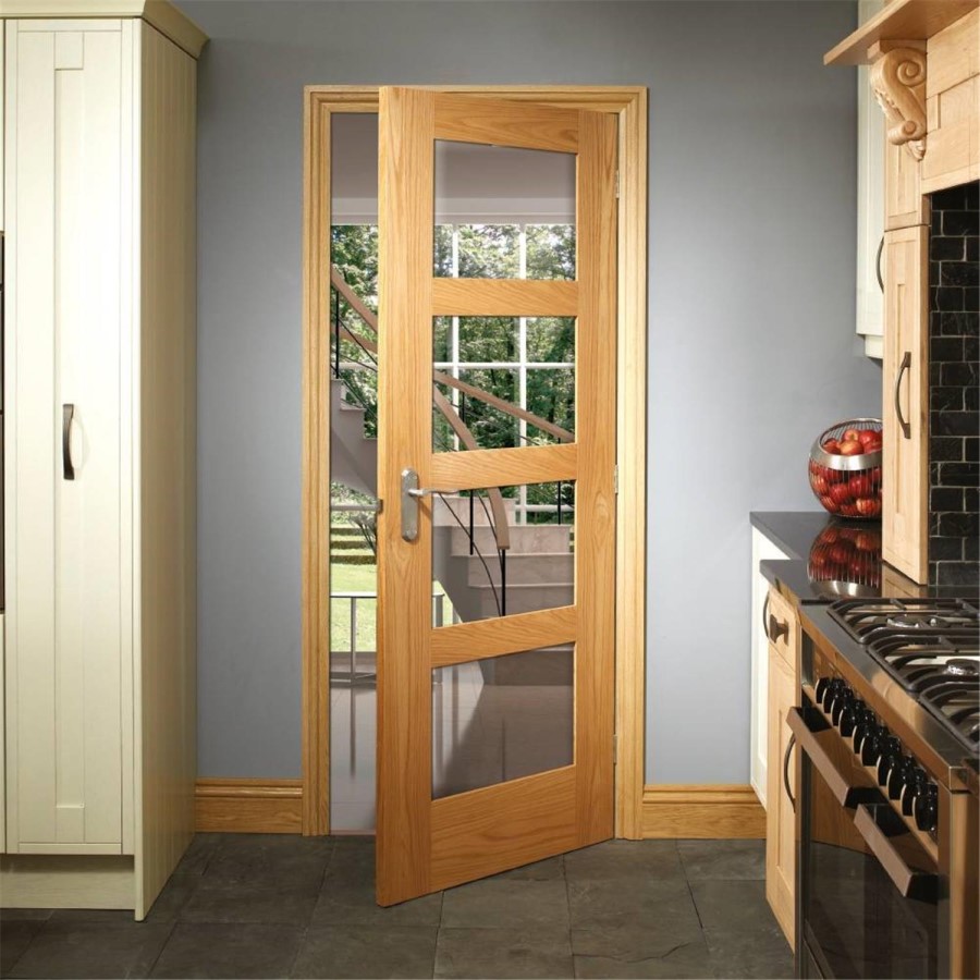 Internal Oak Glazed 4-Panel Shaker Door with Clear Glass - Unfinished - 2040 x 626 x 40mm - 4 Light - XL Joinery