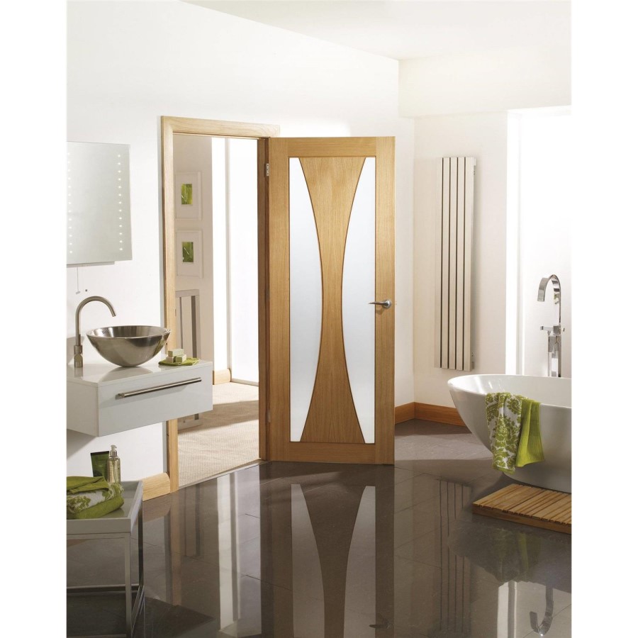 Internal Oak Glazed Door with Frosted Glass - Unfinished - 2040 x 926 x 40mm - Verona - XL Joinery