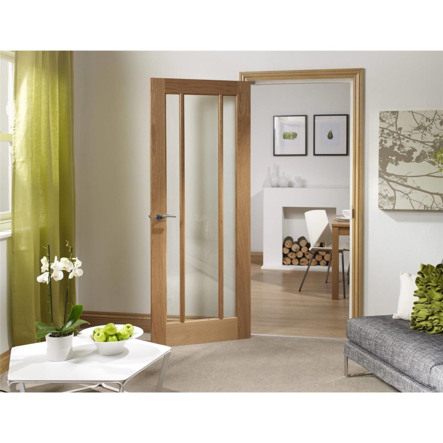 Internal Oak Glazed 3-Panel Door with Clear Glass - Unfinished - 1981 x 610 x 35mm - Worcester - XL Joinery
