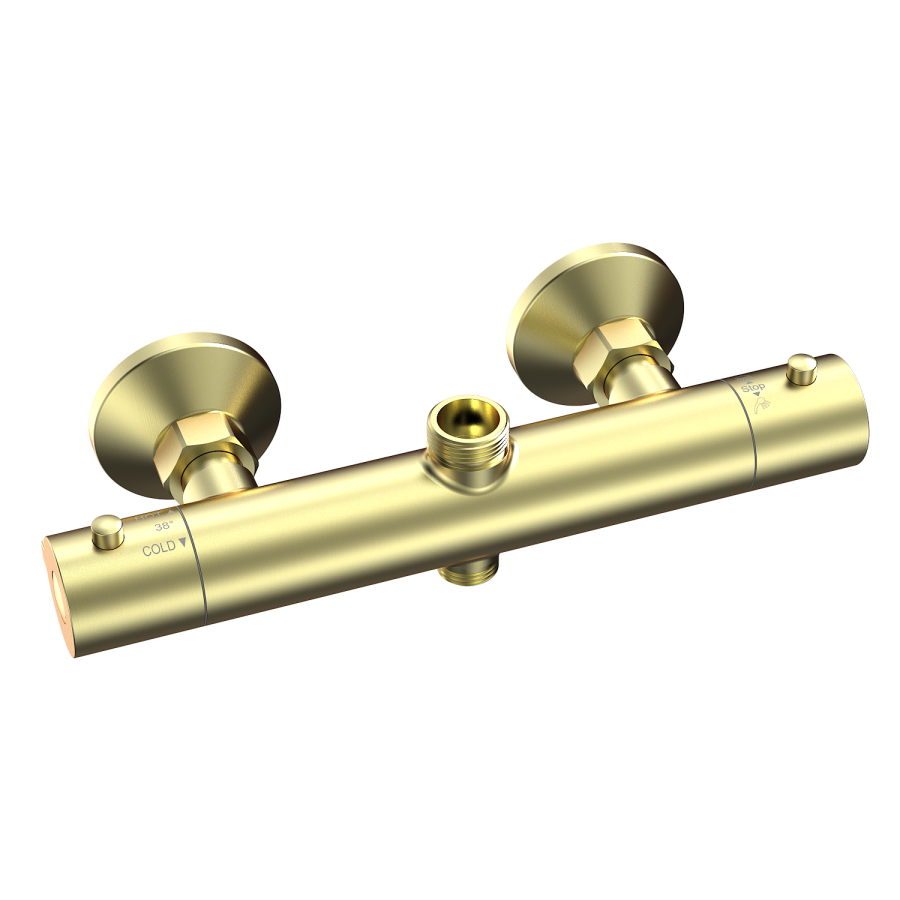 Brass Thermostatic Mixer Shower Set with Rainfall-Style Curved Arm Hand Shower with Slide Rail Kit - Grace