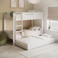 White Scalloped Triple Sleeper Bunk Bed with Trundle – Gracie