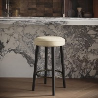 Beige Upholstered Kitchen Counter Bar Stool with Black Legs - Gatsby