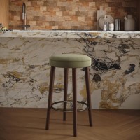 Sage Green Velvet Kitchen Counter Bar Stool with Walnut Legs - Gatsby