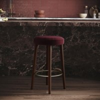 Burgundy Velvet Kitchen Counter Bar Stool with Walnut Legs - Gatsby