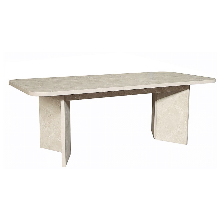 Large Rectangular Beige Marble Effect Extendable Dining Table Set with 6 Boucle Chairs - Seats 6 - Geneva