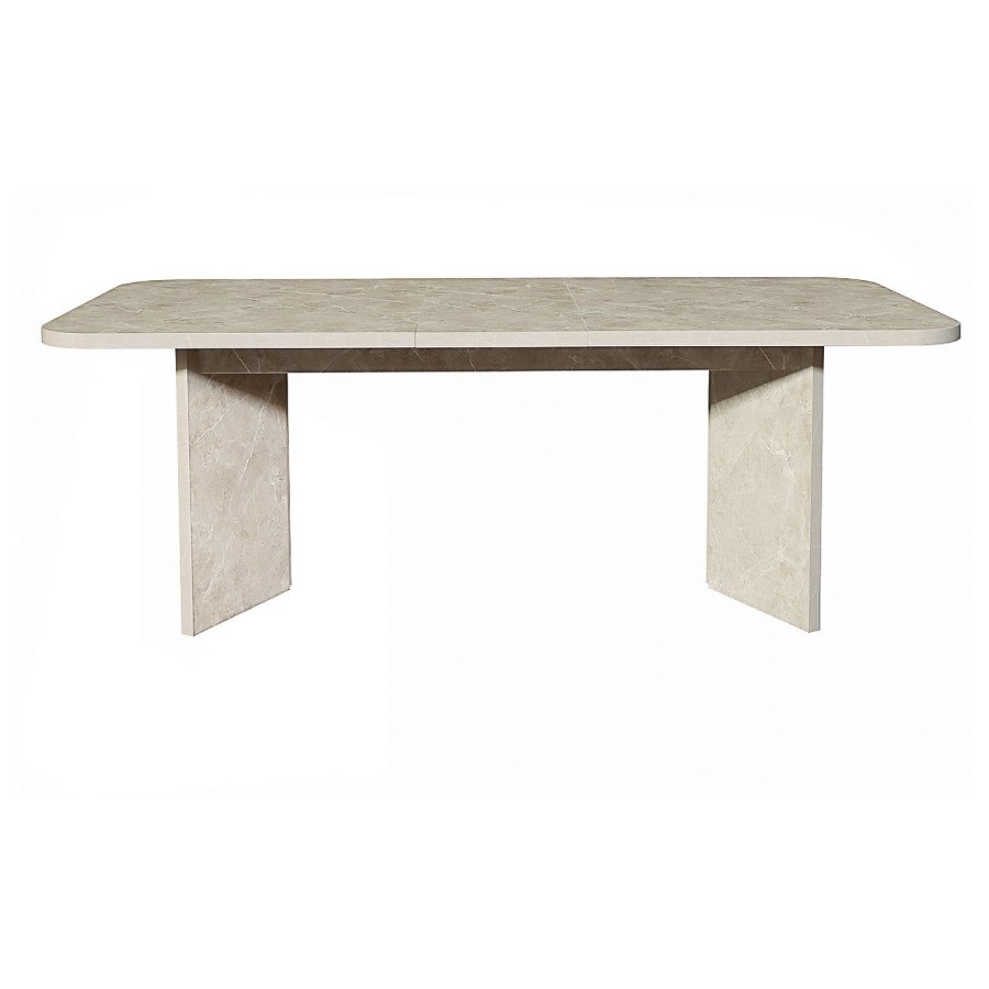 Large Rectangular Beige Marble Effect Extendable Dining Table Set with 6 Boucle Chairs - Seats 6 - Geneva
