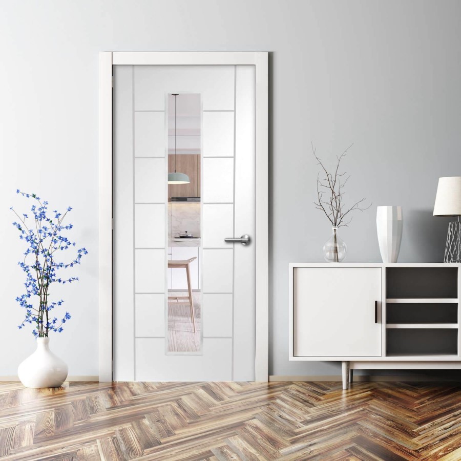 Internal White Primed Glazed 1-Light FD30 Fire Door with Clear Glass - 1981 x 838 x 44mm - Palermo - XL Joinery