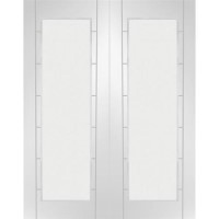 Internal White Primed Fully-Glazed Rebated French Doors with Clear Glass - 1981 x 1524 x 40mm - Palermo - XL Joinery