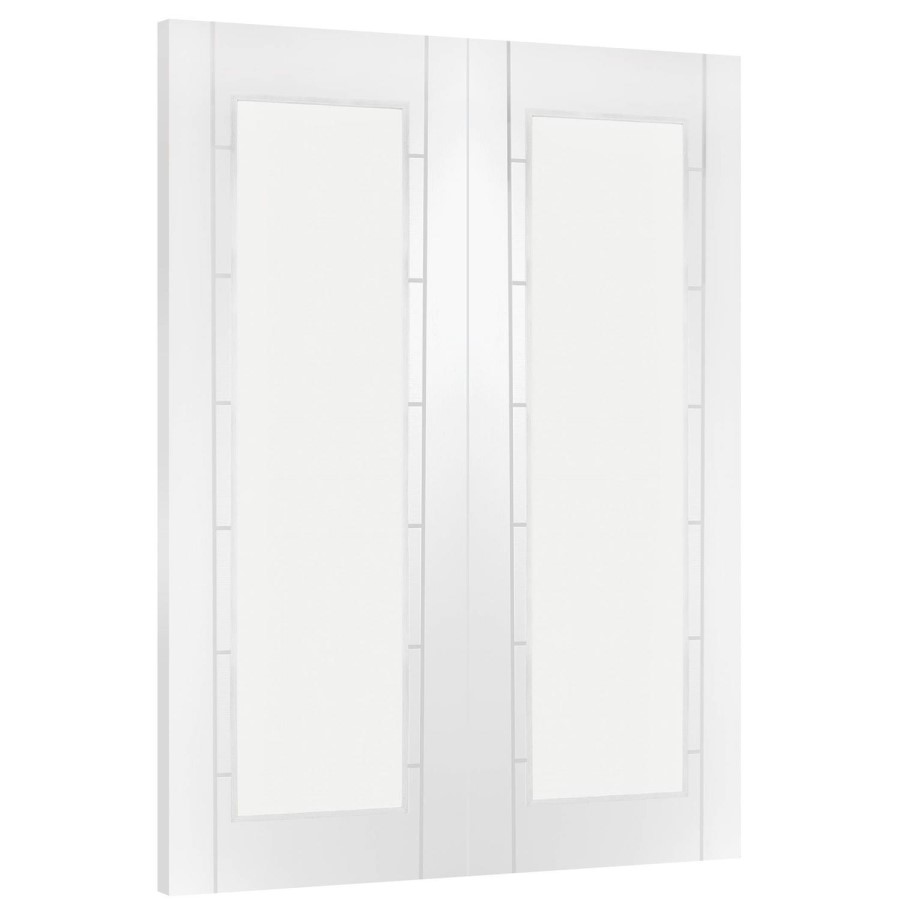 Internal White Primed Fully-Glazed Rebated French Doors with Clear Glass - 1981 x 1524 x 40mm - Palermo - XL Joinery