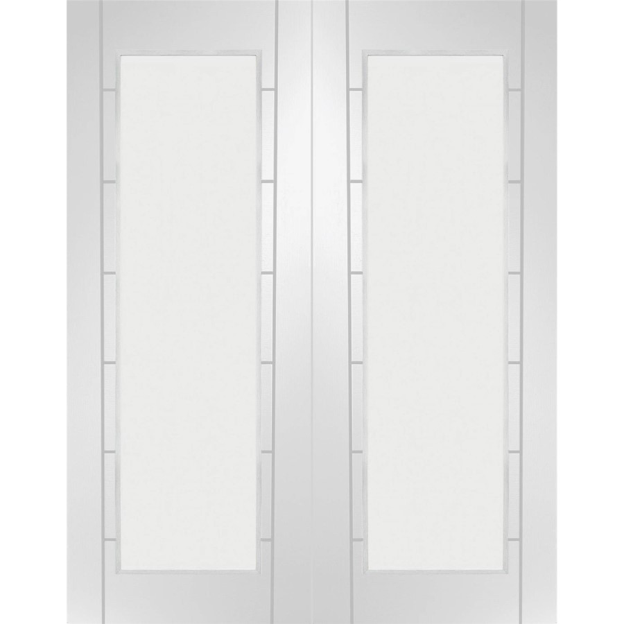 Internal White Primed Fully-Glazed Rebated French Doors with Clear Glass - 1981 x 1524 x 40mm - Palermo - XL Joinery