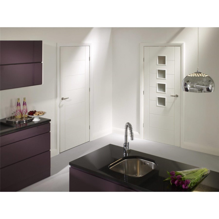 Internal White Primed Glazed 4-Light Door with Frosted Glass - 1981 x 686 x 35mm - Palermo - XL Joinery