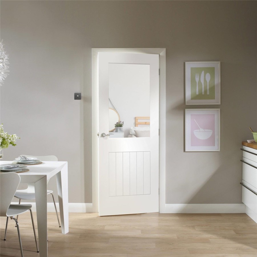 Internal White Primed Half-Glazed Cottage FD30 Fire Door with Clear Glass - 1981 x 838 x 44mm - Suffolk - XL Joinery