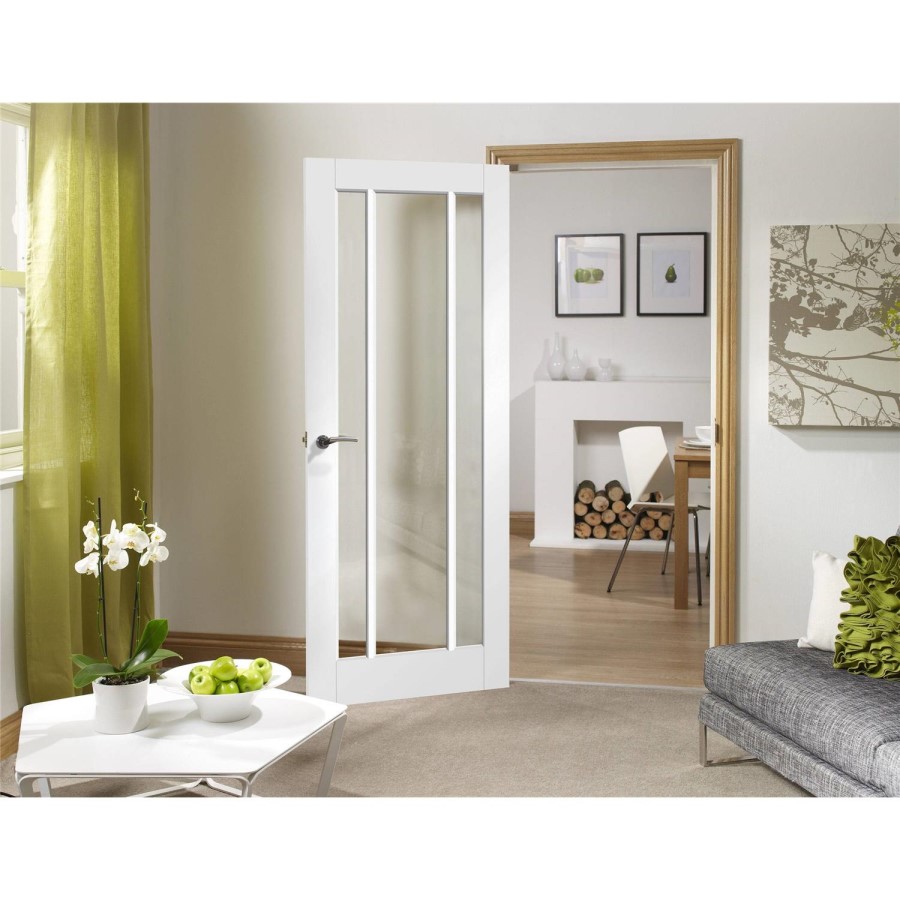 Internal White Primed Glazed 3-Panel FD30 Fire Door with Clear Glass - 2040 x 726 x 44mm - Worcester - XL Joinery
