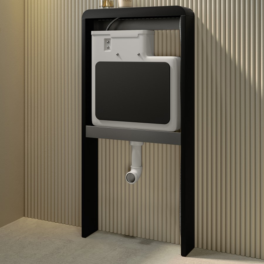 Black Glass Cabinet with Cistern & Pneumatic Dual Flush Button for Back to Wall Toilets - Hako