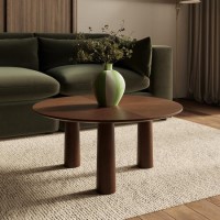 Large Round Walnut Coffee Table with Flared Legs - Hana
