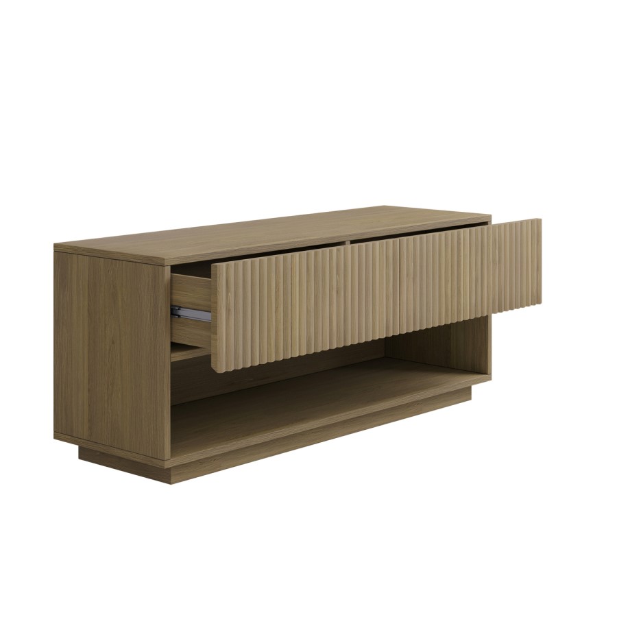 Small Oak Ribbed TV Stand with Storage - TV's up to 55" - Hazel