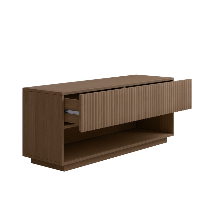 Small Walnut Ribbed TV Stand with Storage - TV's up to 55" - Hazel
