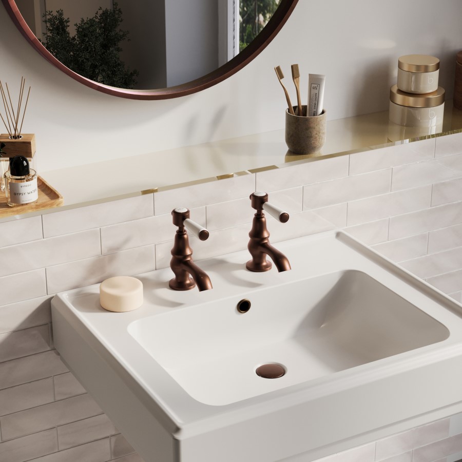Brushed Bronze Basin Pillar Taps - Helston