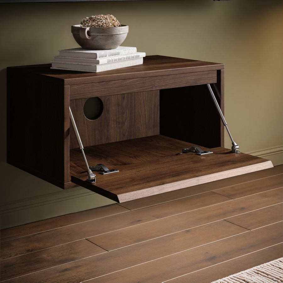 GRADE A1 - Wide Walnut Floating Bedside Table with Storage - Hiro