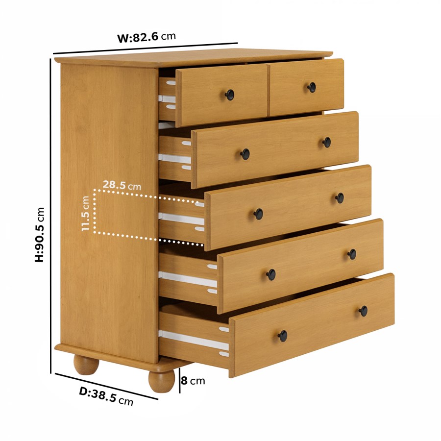 Pine 6 Drawer Chest of Drawers - Hampton