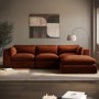 Large Burnt Orange Velvet Reversible 4 Seater Chaise Corner Sofa - Hudson