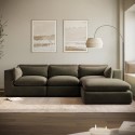 HSN007S Large Khaki Green Velvet Reversible 4 Seater Chaise Corner Sofa - Hudson